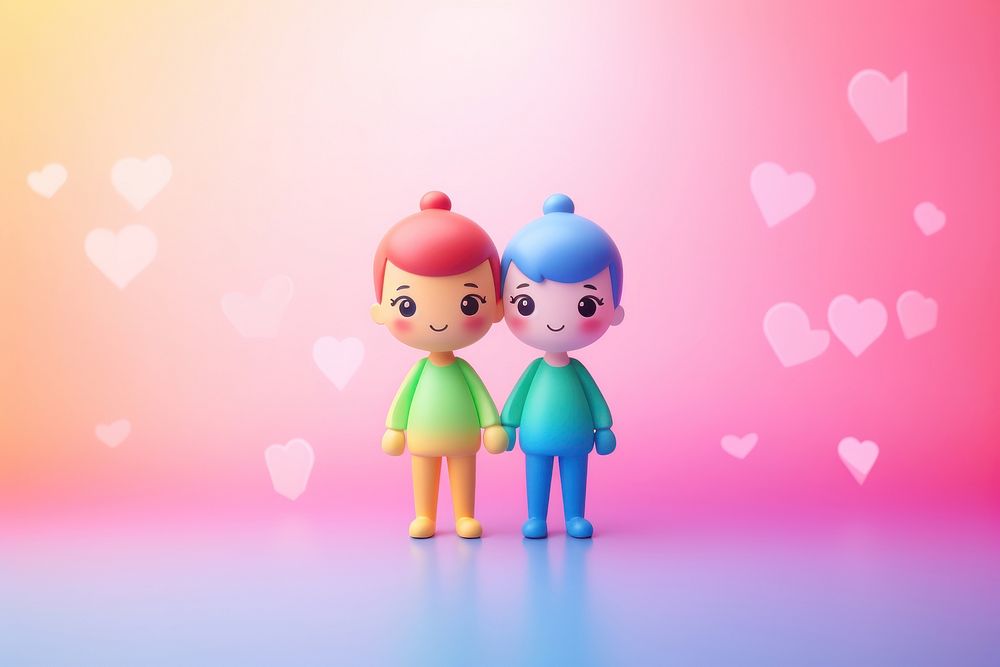 Gay couple gradient background love cute doll.