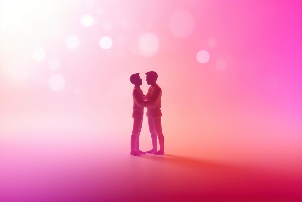 Gay couple gradient background romantic kissing photo.