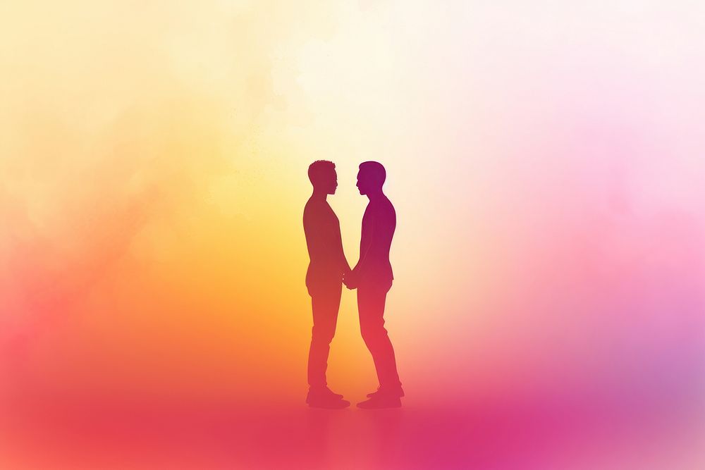 Gay couple gradient background silhouette love red.