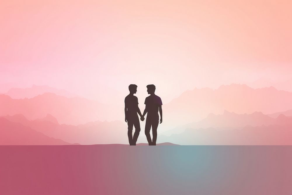 Gay couple gradient background love togetherness silhouette.