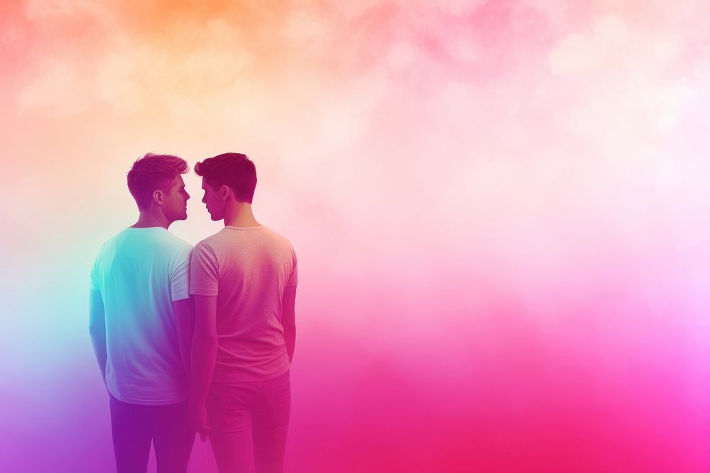 Gay couple gradient background romantic purple adult.