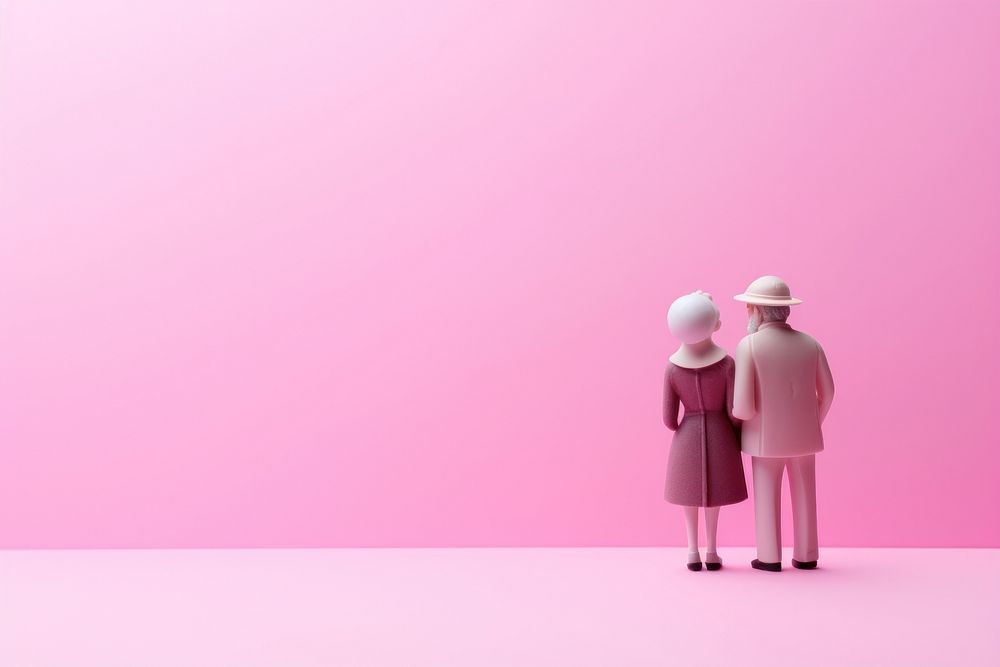 Old couple gradient background love pink togetherness.