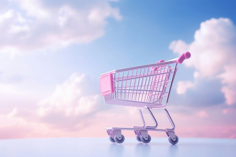 Shopping cart gradient background pink consumerism supermarket.