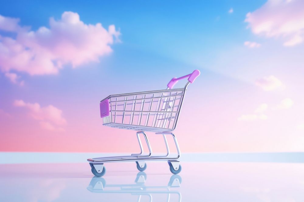 Pastel shopping cart gradient background pink consumerism supermarket.
