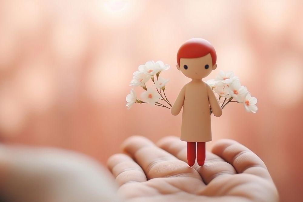 Person holding flowers background toy red representation.