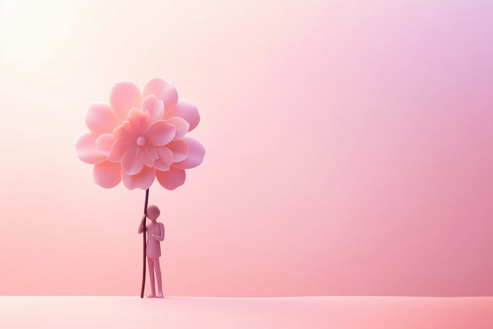 Person holding flowers gradient background balloon petal plant.