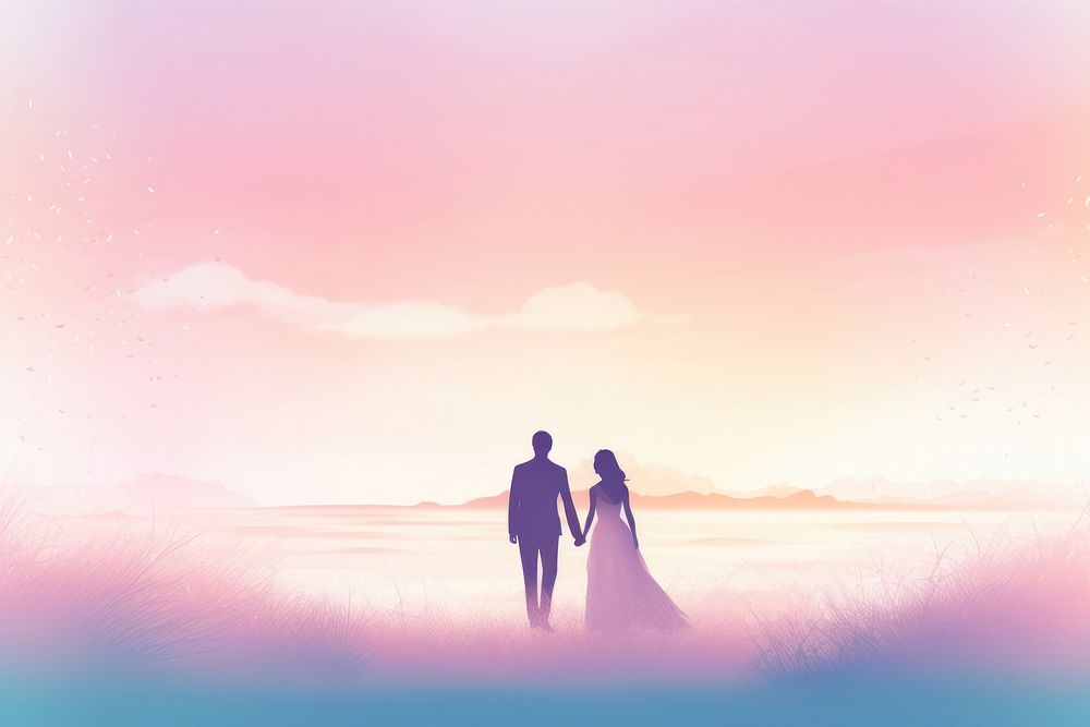 Wedding couple gradient background outdoors nature adult.