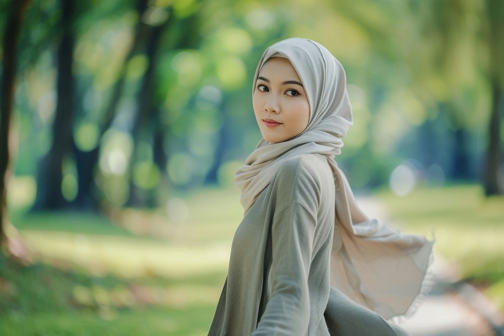 Young Asian hijab woman fashion scarf adult.