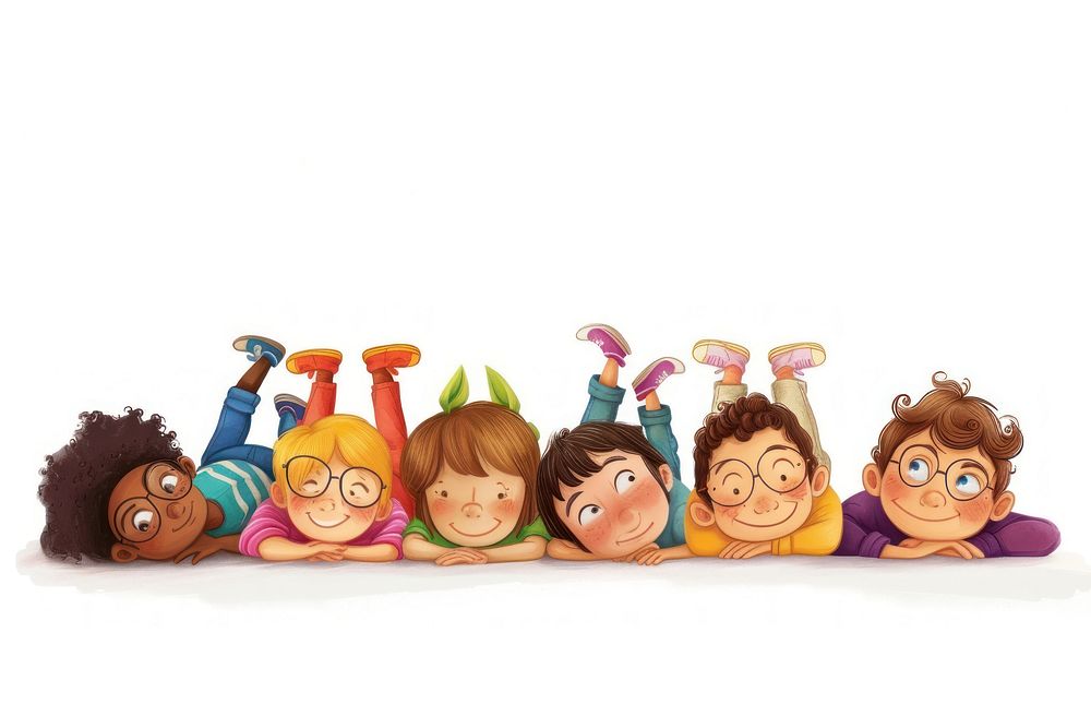 Diverse happy kids lying white background representation togetherness.