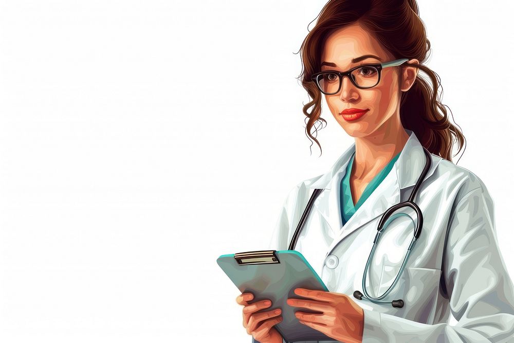 Nurse holding tablet glasses adult stethoscope.