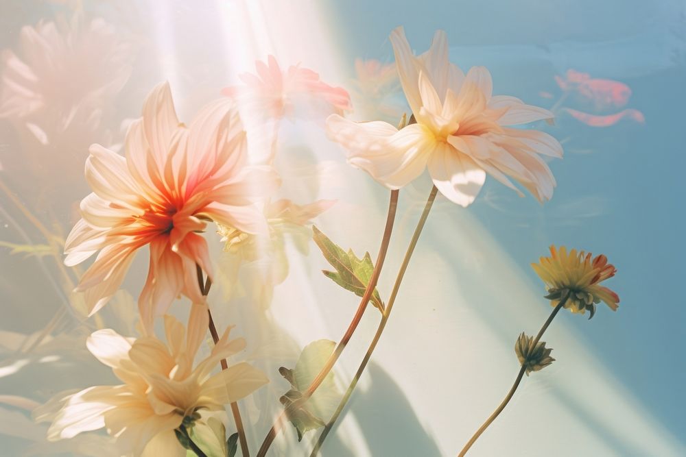Minimal aesthetic background of holography sunlight flower outdoors blossom.