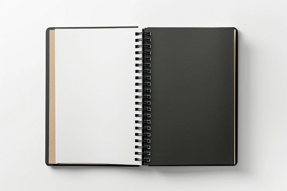 Open spiral bound notepad Kraft Paper diary paper black.