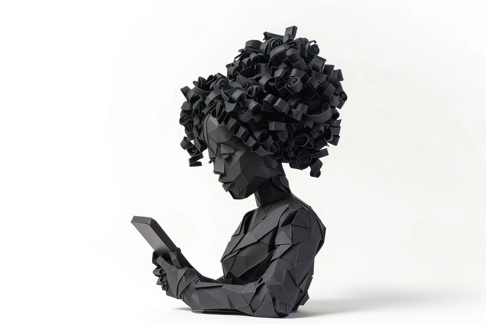 Young african american girl using phone art white background representation.
