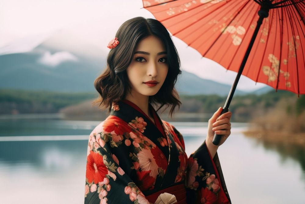 Japanese traditional kimono portrait fashion.