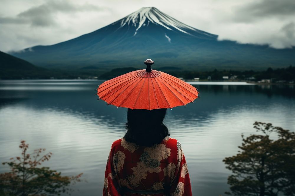 Japanese traditional mountain lake portrait.