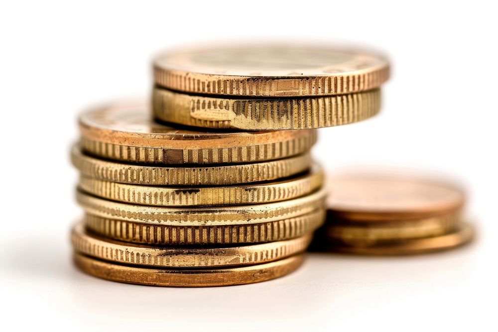 Euro coins stacked backgrounds money white background.