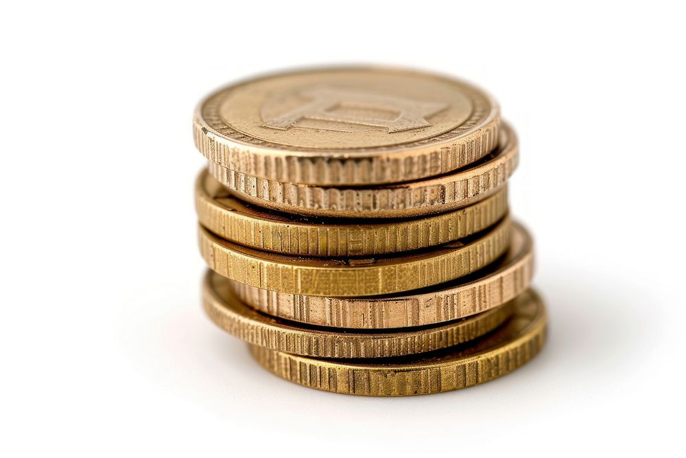 Euro coins stacked money white background investment.