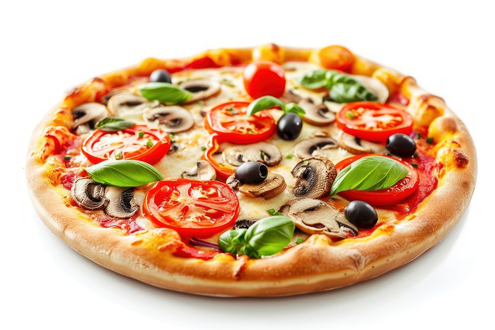 Delicious vegetarian pizza mozzarella tomato olive.