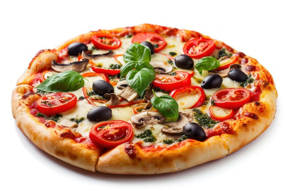Delicious vegetarian pizza mozzarella tomato olive.