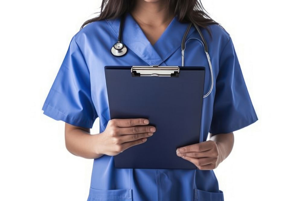Nurse holding clipboard adult white background stethoscope.