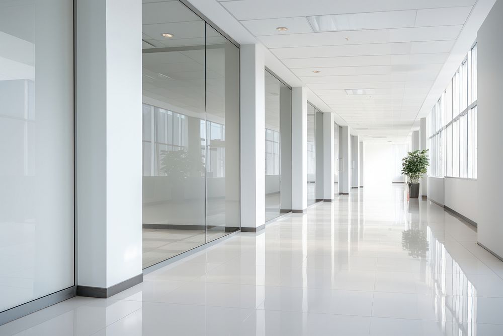 Modern office hallway architecture corridor building.