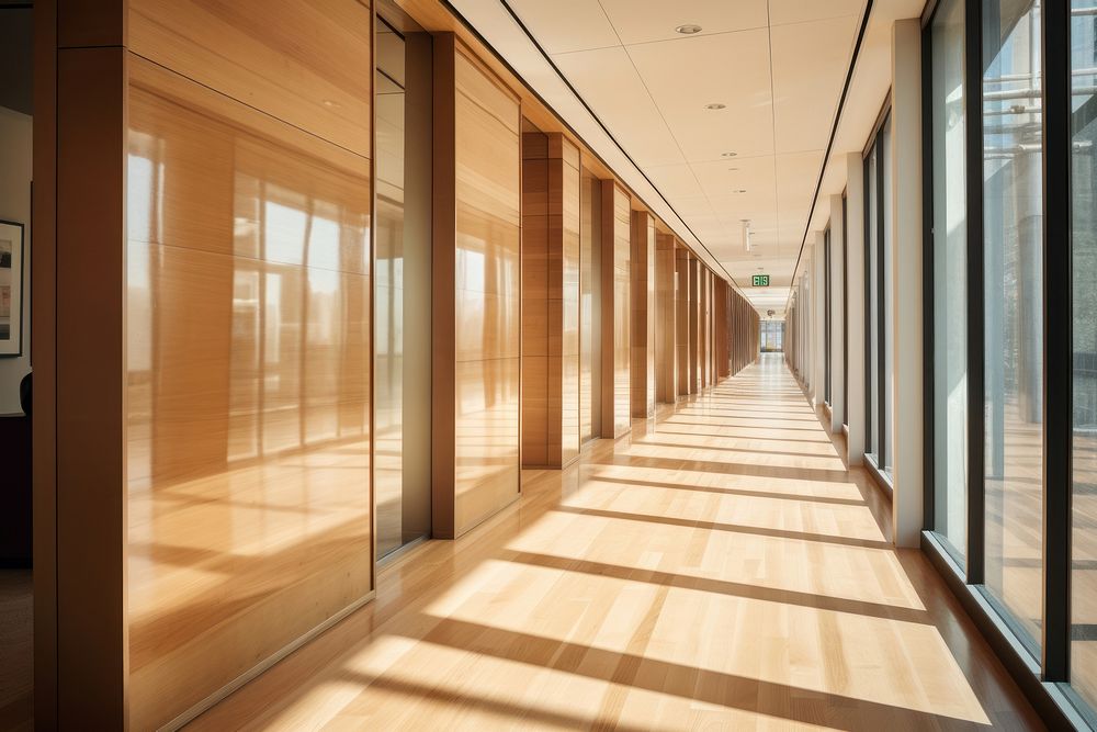 Modern office hallway architecture corridor building.