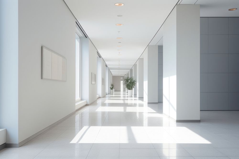 Modern office hallway architecture corridor building.