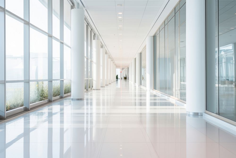 Modern office hallway architecture corridor building.