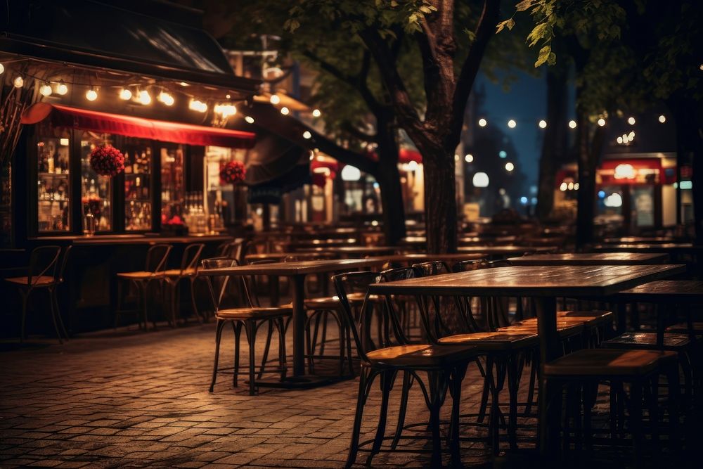 Street bar beer restaurant outdoors lighting chair.