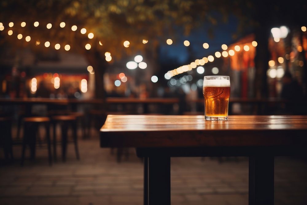 Street bar beer restaurant outdoors glass drink.
