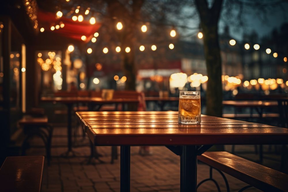 Street bar beer restaurant outdoors lighting table.