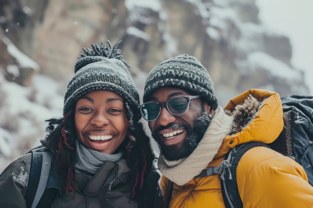 Winter mountains laughing smiling travel.