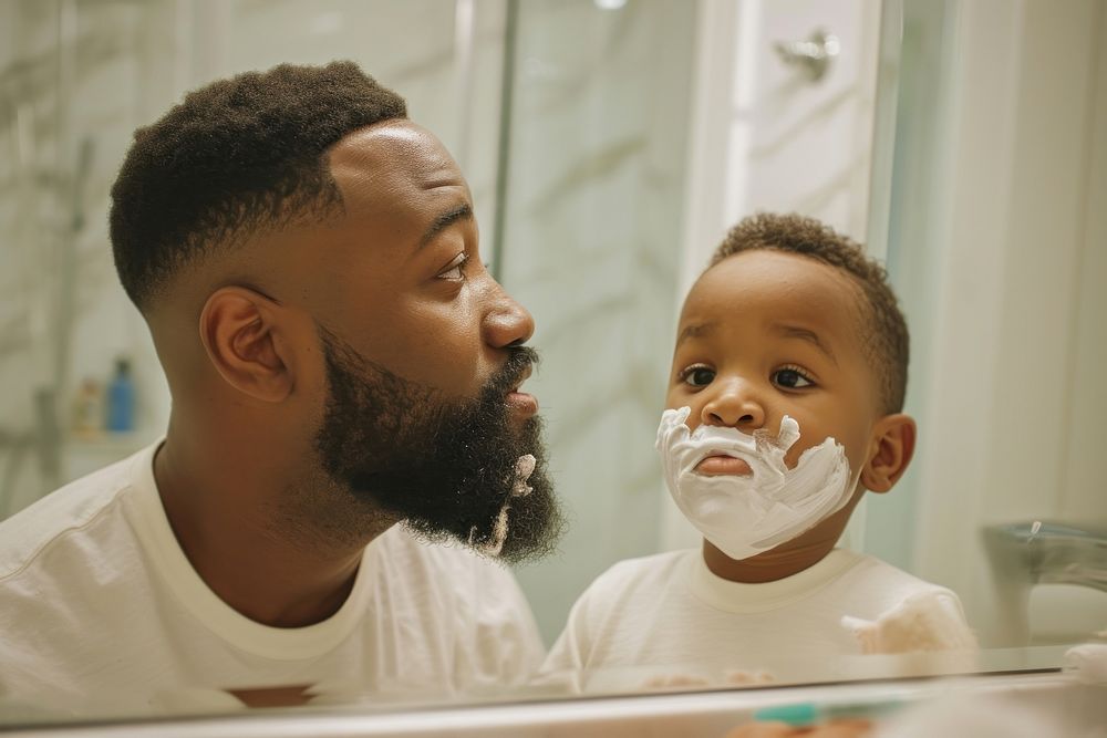 African American father and son beard photography portrait.