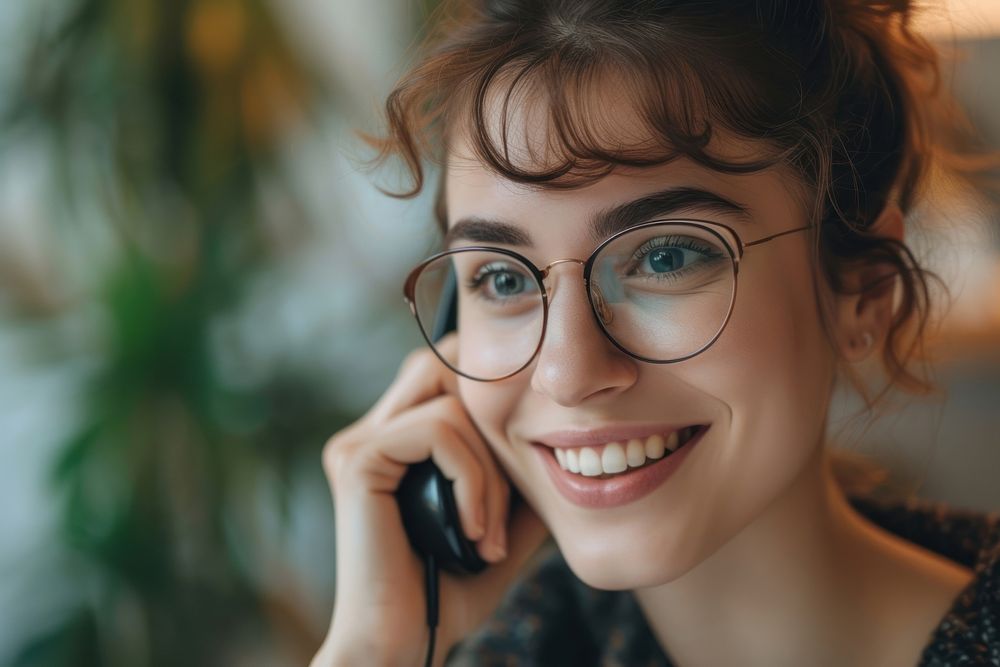 Woman conversation over the phone photography portrait glasses.
