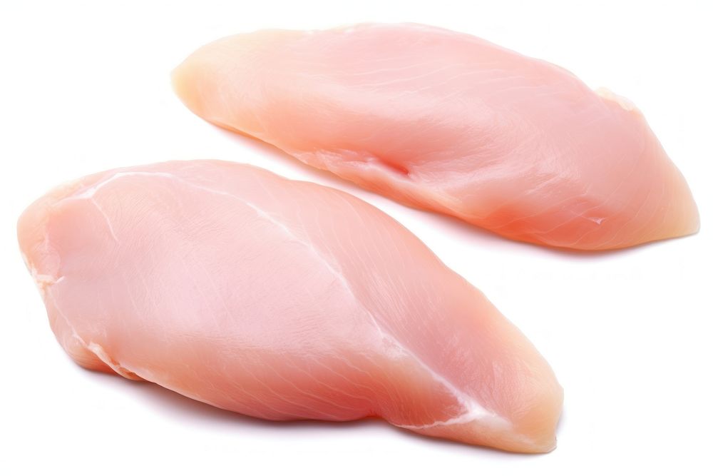 Raw chicken fillets meat food white background.