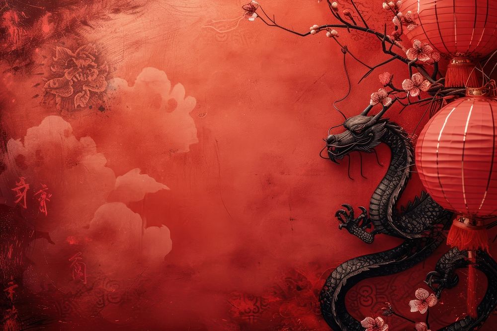 Red chinese background backgrounds lantern dragon.