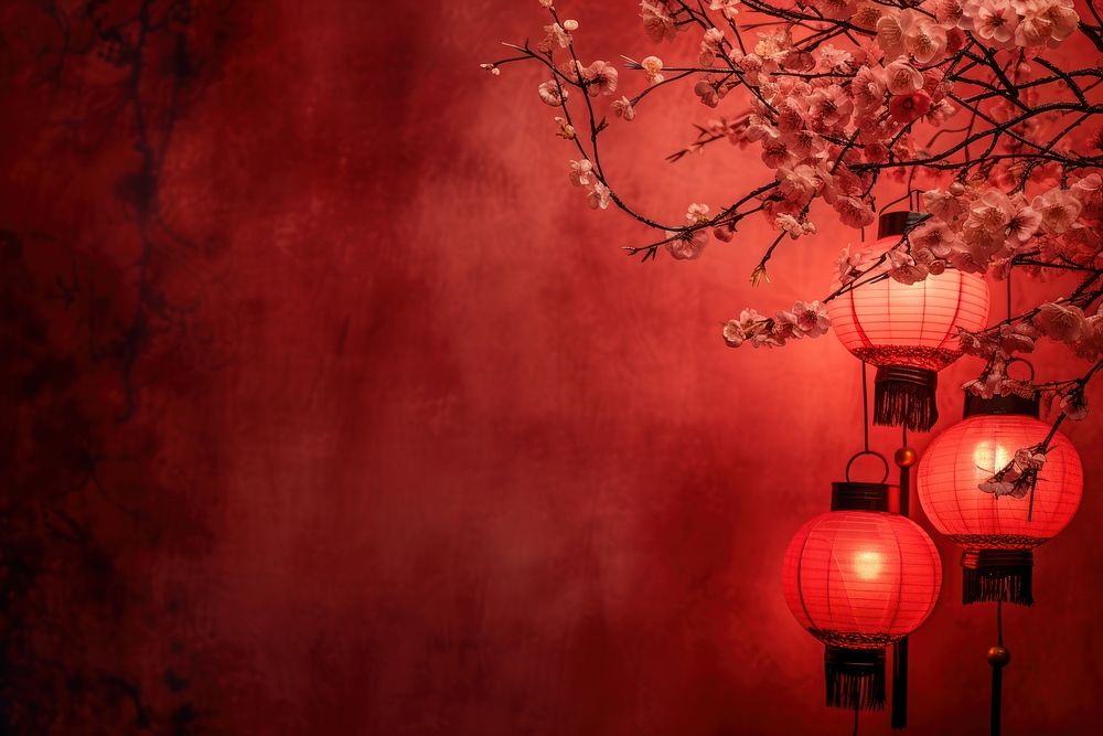 Red chinese background lantern branch flower.