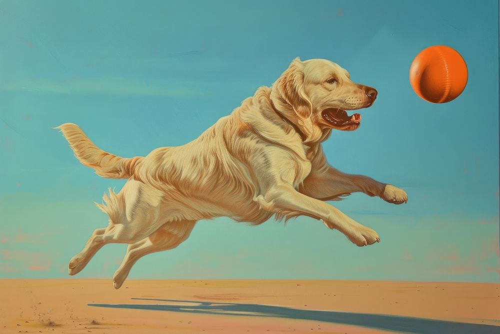 Dog playing ball animal mammal sports.