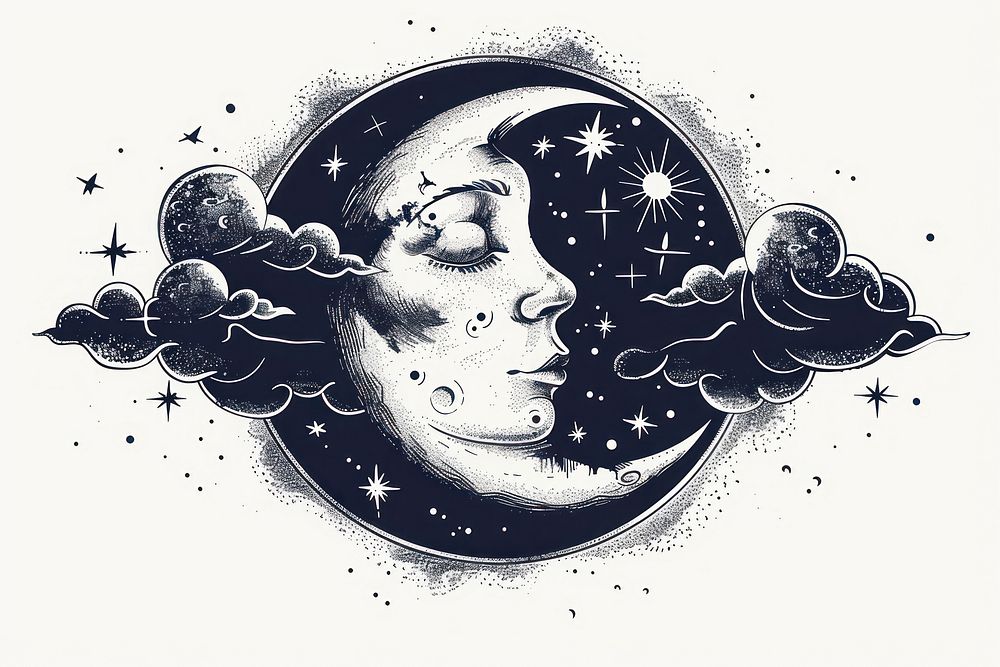 Moon phase drawing sketch illustrated.