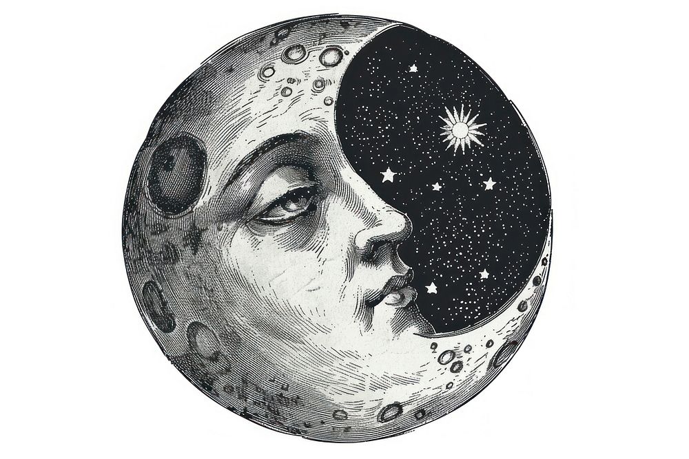 Moon phase astronomy drawing sketch.