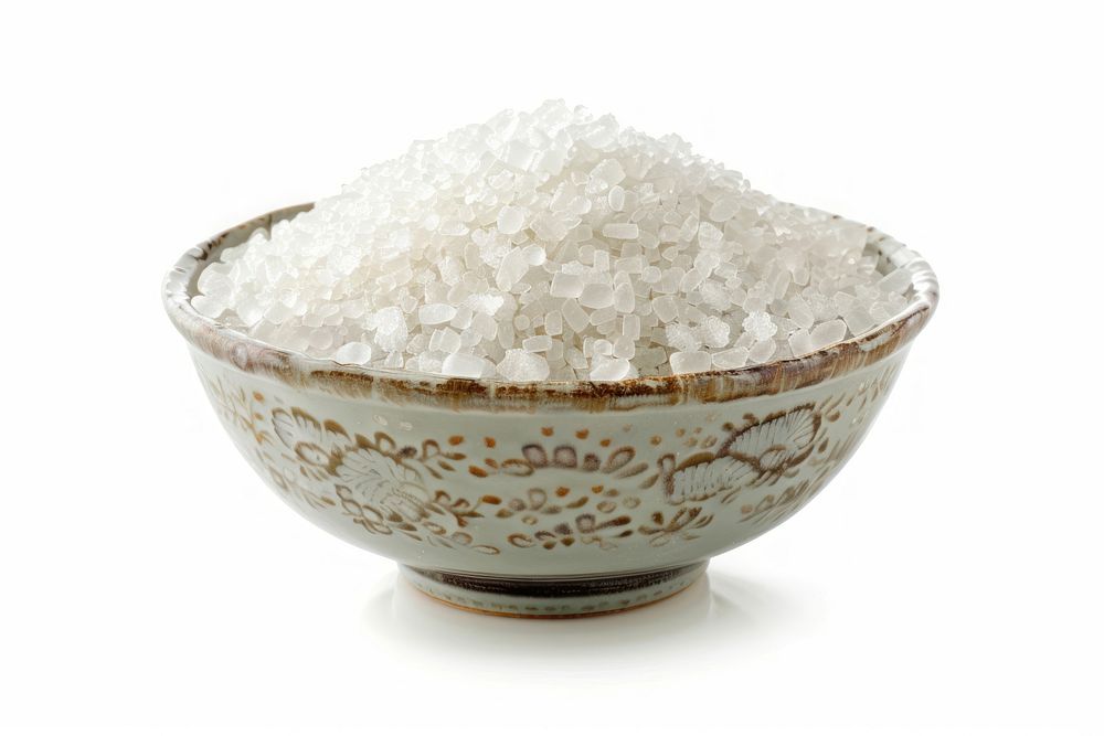 White granular in bowl food white background freshness.
