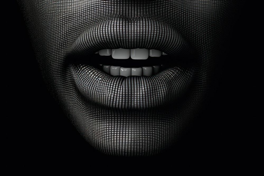 A mouth monochrome portrait headshot.