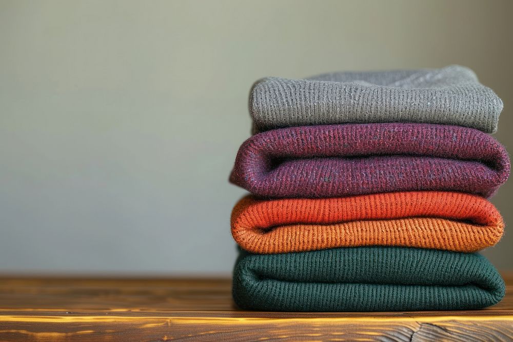 A stack of sweatshirts sweater outerwear material.