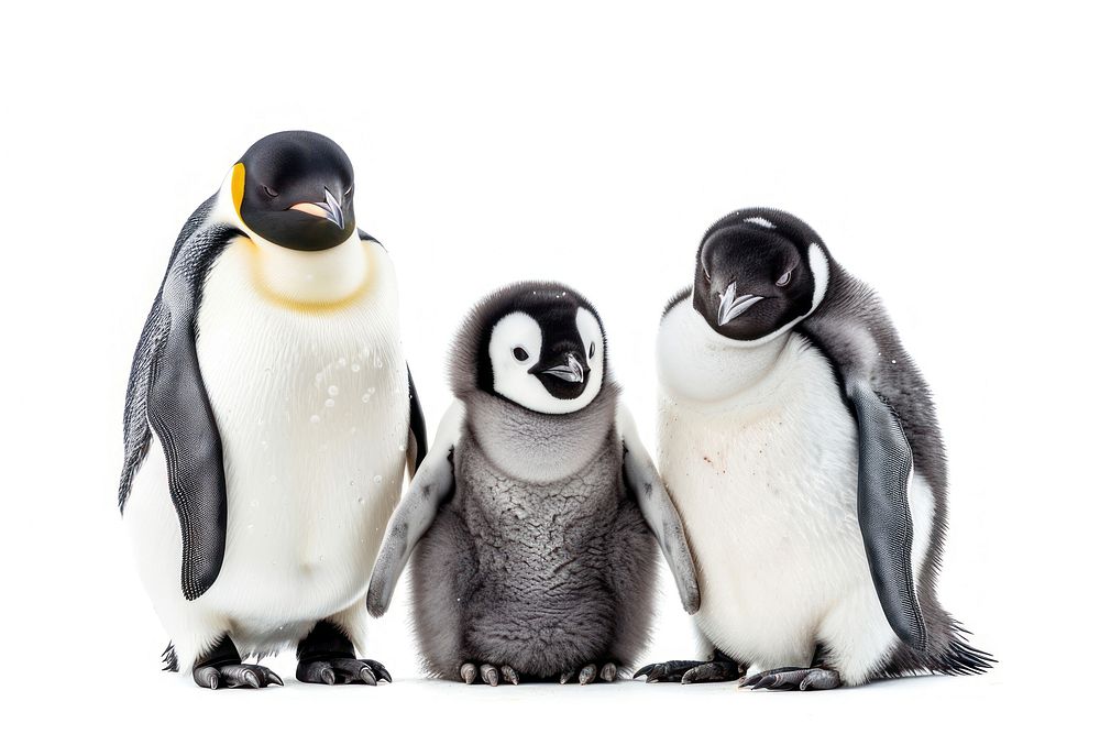 Cute penguins family animal bird white background.
