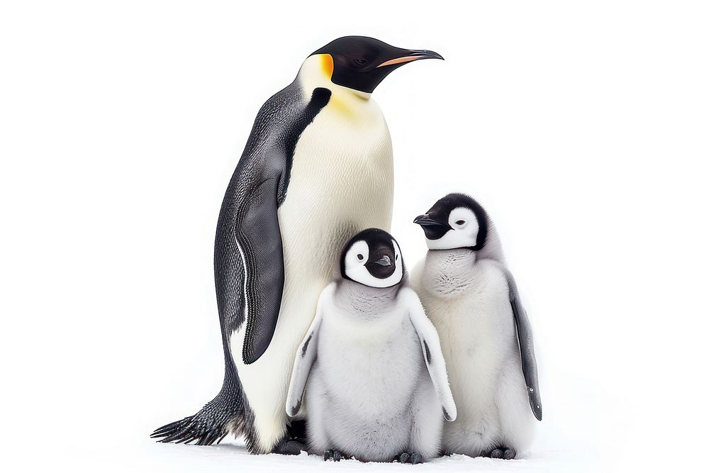 Cute penguins family animal bird white background.