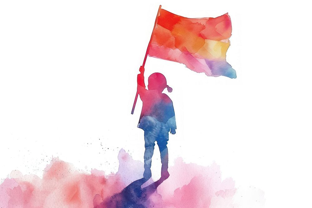 Kid protesting in Watercolor style paint adult human.