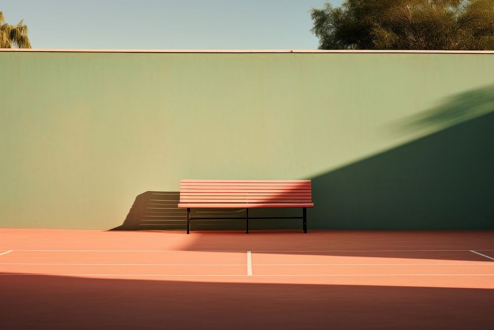 A tennis court in the morning dawn outdoors architecture furniture.