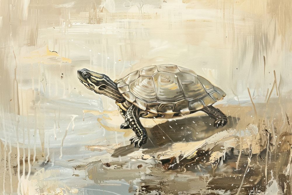 Close up on pale turtle painting reptile animal.