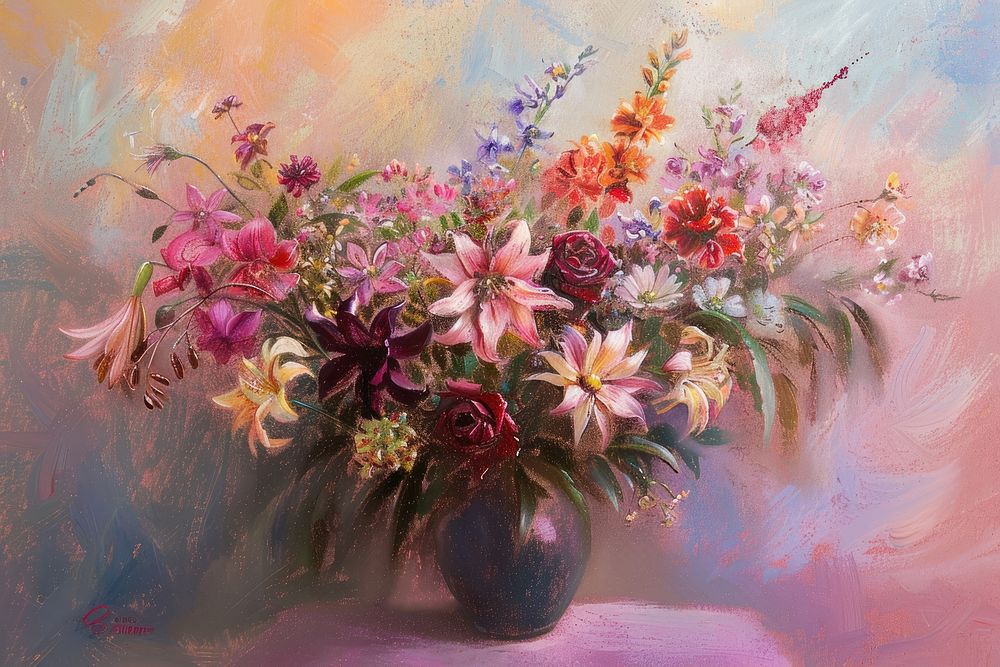 Bouquet from pastel painting flower plant.