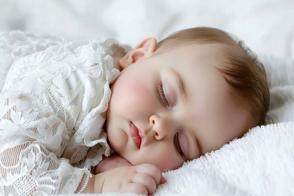 A beautiful sleeping baby girl portrait blanket comfortable.